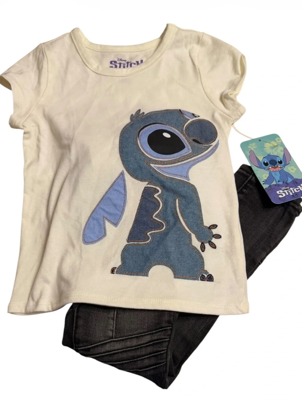 Disney Stitch Denim Appliqué Tee & Joe’s Skinny Moto Mid Rise Jeans NWT Size 4